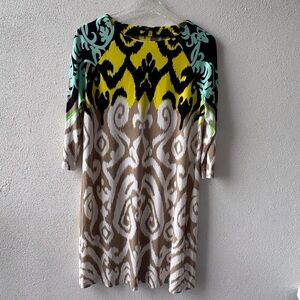 Tibi Size Large 3/4 Sleeve Colorful Shift Dress Knee Length Popover Office Class